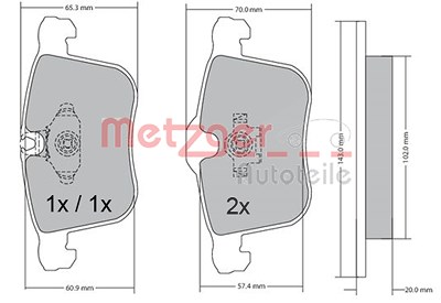 Metzger Bremsbelagsatz, Scheibenbremse [Hersteller-Nr. 1170481] für Cadillac, Opel, Saab von METZGER