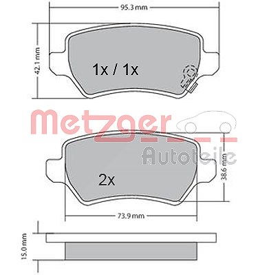 Metzger Bremsbelagsatz, Scheibenbremse [Hersteller-Nr. 1170004] für Opel, Kia, Chevrolet von METZGER