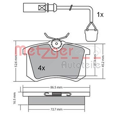 Metzger Bremsbelagsatz, Scheibenbremse [Hersteller-Nr. 1170174] für VW, Skoda, Seat, Audi von METZGER