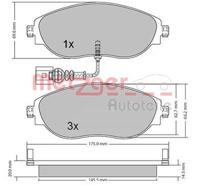 Metzger Bremsbelagsatz, Scheibenbremse [Hersteller-Nr. 1170173] für Audi, Cupra, Seat, Skoda, VW von METZGER