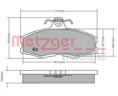 Metzger Bremsbelagsatz, Scheibenbremse [Hersteller-Nr. 1170286] für Skoda, VW von METZGER