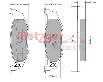 Metzger Bremsbelagsatz Hinterachse [Hersteller-Nr. 1170320] für Chrysler, Dodge, Plymouth von METZGER