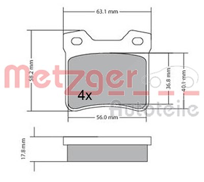 Metzger Bremsbelagsatz Hinterachse [Hersteller-Nr. 1170310] für Peugeot von METZGER