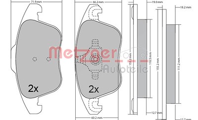 Metzger Bremsbelagsatz Vorderachse [Hersteller-Nr. 1170638] für Citroën, Ds, Peugeot von METZGER