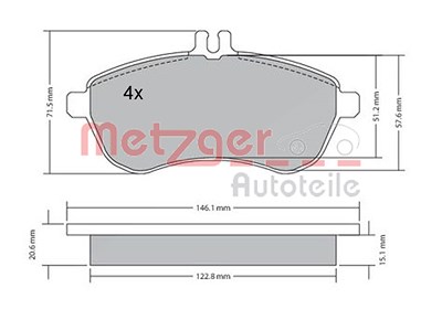 Metzger Bremsbelagsatz Vorderachse [Hersteller-Nr. 1170046] für Mercedes-Benz von METZGER