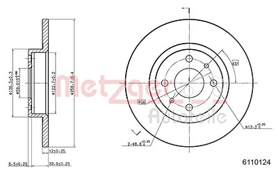 Metzger Bremsscheibe [Hersteller-Nr. 6110124] für Alfa Romeo, Fiat, Lancia von METZGER