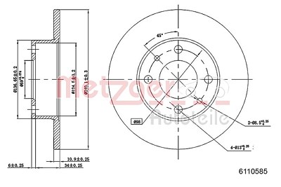 Metzger Bremsscheibe [Hersteller-Nr. 6110585] für Alfa Romeo, Abarth, Fiat, Ford, Lancia von METZGER