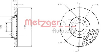 Metzger Bremsscheibe Vorderachse Belüftet [Hersteller-Nr. 6110216] für Lancia, Peugeot, Fiat, Citroën, Alfa Romeo von METZGER