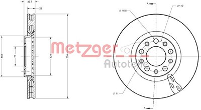 Metzger Bremsscheibe [Hersteller-Nr. 6110519] für Alfa Romeo von METZGER