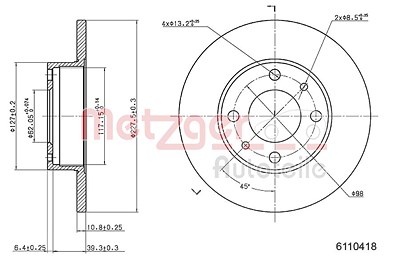 Metzger Bremsscheibe [Hersteller-Nr. 6110418] für Autobianchi, Fiat, Lancia, Pininfarina, Seat von METZGER