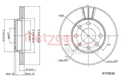 Metzger Bremsscheibe [Hersteller-Nr. 6110038] für Chevrolet, Gm Korea, Opel von METZGER