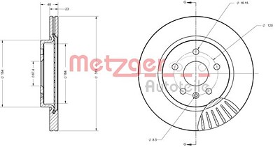 Metzger Bremsscheibe [Hersteller-Nr. 6110371] für Chevrolet, Opel, Saab von METZGER