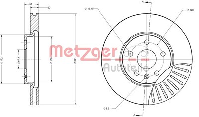 Metzger Bremsscheibe [Hersteller-Nr. 6110176] für Chevrolet, Opel, Saab von METZGER