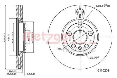 Metzger Bremsscheibe [Hersteller-Nr. 6110239] für Lancia, Peugeot, Fiat, Citroën von METZGER