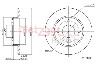 Metzger Bremsscheibe [Hersteller-Nr. 6110052] für Ford, Mazda von METZGER