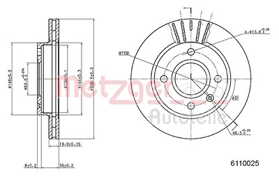 Metzger Bremsscheibe [Hersteller-Nr. 6110025] für Mazda, Ford von METZGER