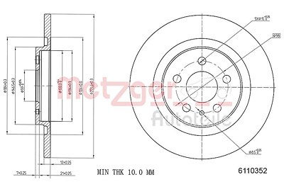 Metzger Bremsscheibe [Hersteller-Nr. 6110352] für Citroën, Fiat, Lancia, Peugeot von METZGER