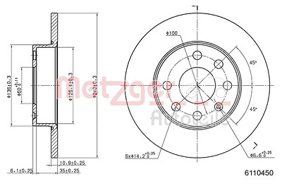 Metzger Bremsscheibe [Hersteller-Nr. 6110450] für Opel von METZGER