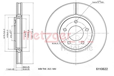 Metzger Bremsscheibe [Hersteller-Nr. 6110622] für Chrysler, Dodge von METZGER