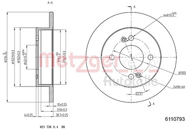 Metzger Bremsscheibe [Hersteller-Nr. 6110793] für Hyundai von METZGER