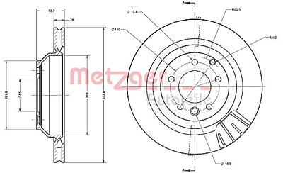 Metzger 1x Bremsscheibe Hinterachse Belüftet [Hersteller-Nr. 6110554] für Audi, Porsche, VW von METZGER