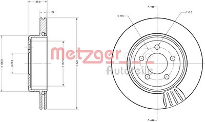 Metzger Bremsscheibe Hinterachse Belüftet [Hersteller-Nr. 6110345] für Chrysler, Lancia von METZGER