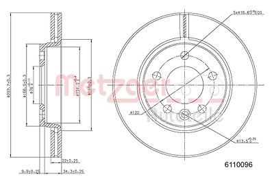 Metzger Bremsscheibe Hinterachse Belüftet [Hersteller-Nr. 6110096] für VW von METZGER