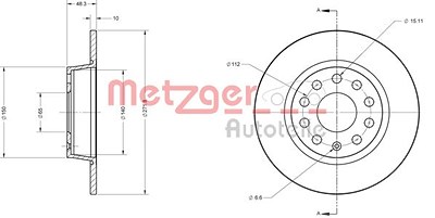 Metzger Bremsscheibe Hinterachse Voll [Hersteller-Nr. 6110108] für Audi, Seat, Skoda, Cupra, VW von METZGER