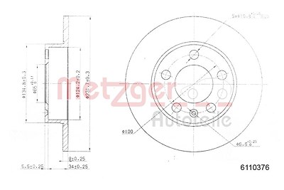 Metzger Bremsscheibe Hinterachse Voll [Hersteller-Nr. 6110376] für Seat, Skoda, Audi, VW von METZGER