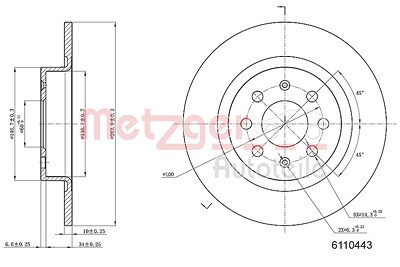 Metzger Bremsscheibe Hinterachse Voll [Hersteller-Nr. 6110443] für Abarth, Fiat, Opel von METZGER