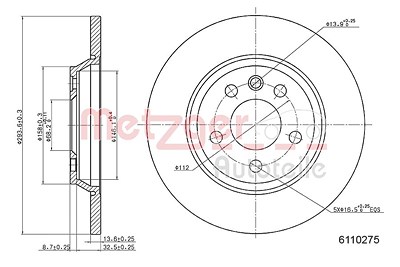 Metzger Bremsscheibe Hinterachse Voll [Hersteller-Nr. 6110275] für Ford, Seat, VW von METZGER