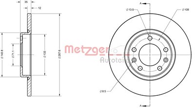 Metzger Bremsscheibe Hinterachse Voll [Hersteller-Nr. 6110815] für Citroën, Opel, Peugeot, Vauxhall von METZGER