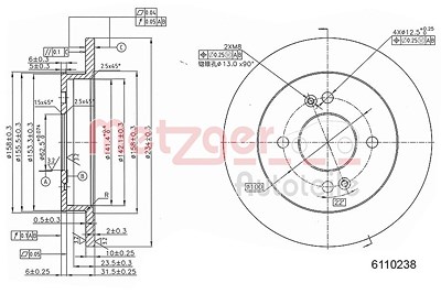 Metzger Bremsscheibe Hinterachse Voll [Hersteller-Nr. 6110238] für Kia, Hyundai von METZGER