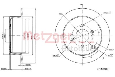 Metzger Bremsscheibe Hinterachse Voll [Hersteller-Nr. 6110343] für Hyundai, Kia von METZGER