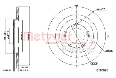 Metzger Bremsscheibe Hinterachse Voll [Hersteller-Nr. 6110693] für Hyundai von METZGER