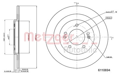 Metzger Bremsscheibe Hinterachse Voll [Hersteller-Nr. 6110694] für Hyundai von METZGER