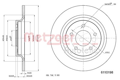 Metzger Bremsscheibe Hinterachse Voll [Hersteller-Nr. 6110198] für Mazda von METZGER