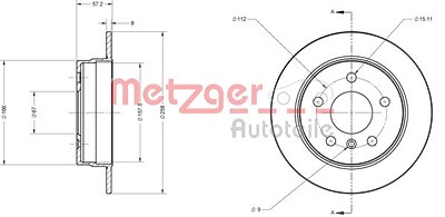 Metzger Bremsscheibe Hinterachse Voll [Hersteller-Nr. 6110041] für Mercedes-Benz von METZGER