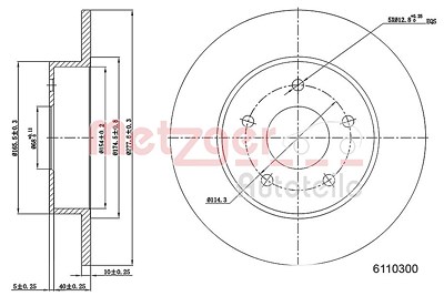 Metzger Bremsscheibe Hinterachse Voll [Hersteller-Nr. 6110300] für Nissan von METZGER