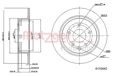 Metzger Bremsscheibe Hinterachse Voll [Hersteller-Nr. 6110442] für Nissan von METZGER