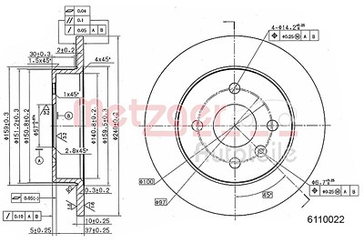 Metzger Bremsscheibe Hinterachse Voll [Hersteller-Nr. 6110022] für Opel von METZGER