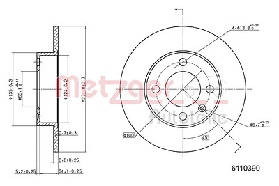 Metzger Bremsscheibe Hinterachse Voll [Hersteller-Nr. 6110390] für Seat, VW von METZGER