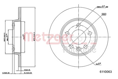 Metzger Bremsscheibe Hinterachse Voll [Hersteller-Nr. 6110063] für VW von METZGER