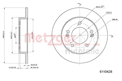 Metzger Bremsscheibe Hinterachse Voll [Hersteller-Nr. 6110428] für Hyundai, Kia von METZGER