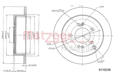 Metzger Bremsscheibe [Hersteller-Nr. 6110236] für Hyundai, Kia von METZGER