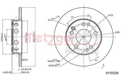 Metzger Bremsscheibe [Hersteller-Nr. 6110326] für Mercedes-Benz von METZGER