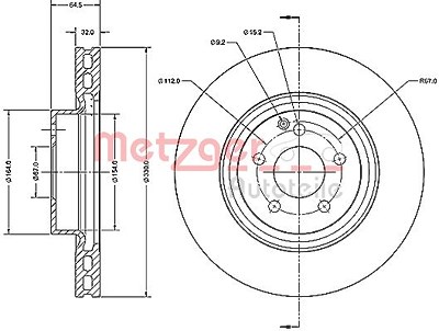 Metzger 1x Bremsscheibe [Hersteller-Nr. 6110514] für Mercedes-Benz von METZGER