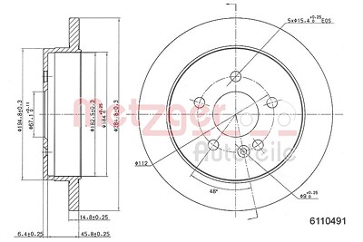 Metzger Bremsscheibe [Hersteller-Nr. 6110491] für Mercedes-Benz von METZGER