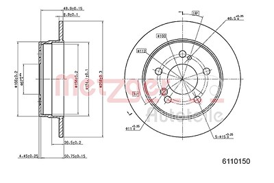 Metzger Bremsscheibe [Hersteller-Nr. 6110150] für Mercedes-Benz von METZGER