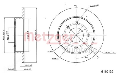 Metzger Bremsscheibe [Hersteller-Nr. 6110139] für Nissan von METZGER